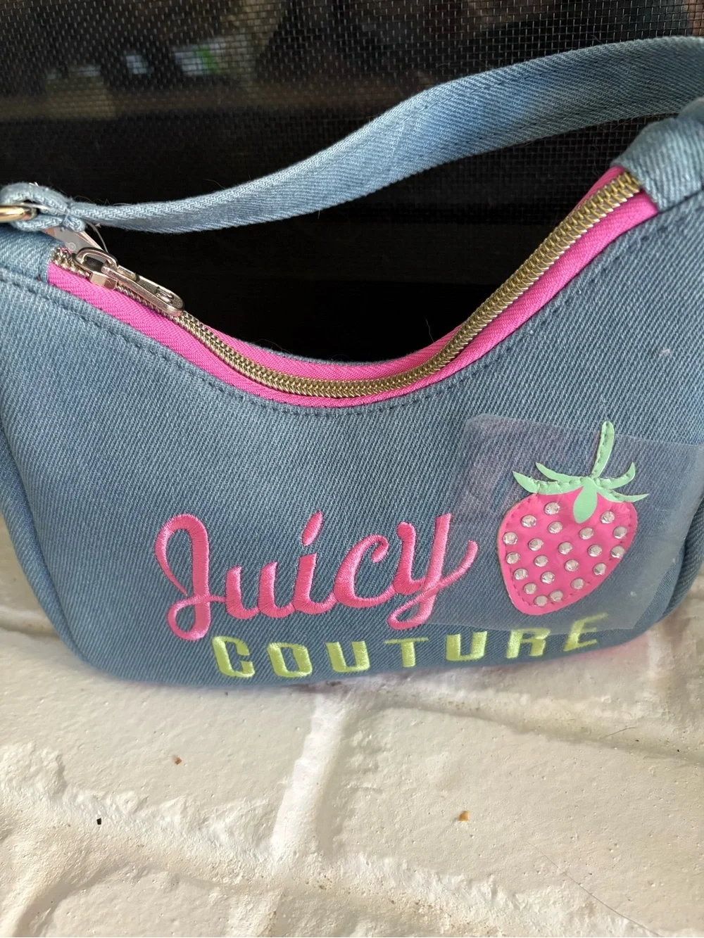 Juicy Couture Denim Mini Bag with Pink Embroidery
